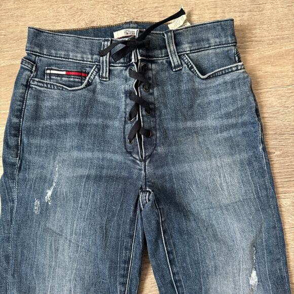Tommy Hilfiger Denim high rise skinny jeans with lace up front - Picture 2 of 7